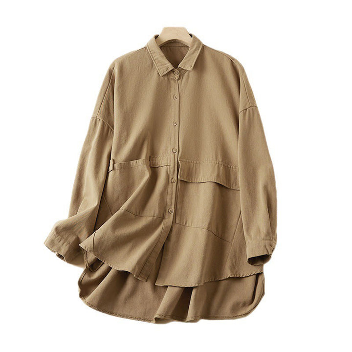 Buddha Stones秋 不規則なデザイン 長袖 レディース コットンリネン ラペルジャケット ポケット付き - image 9