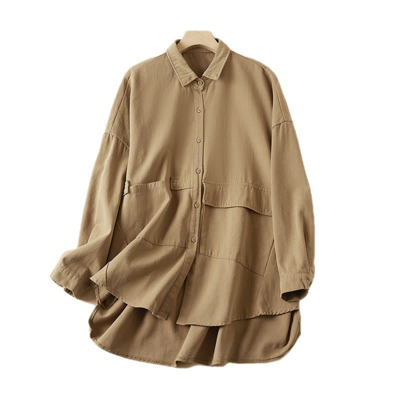 Buddha Stones秋 不規則なデザイン 長袖 レディース コットンリネン ラペルジャケット ポケット付き - image 8