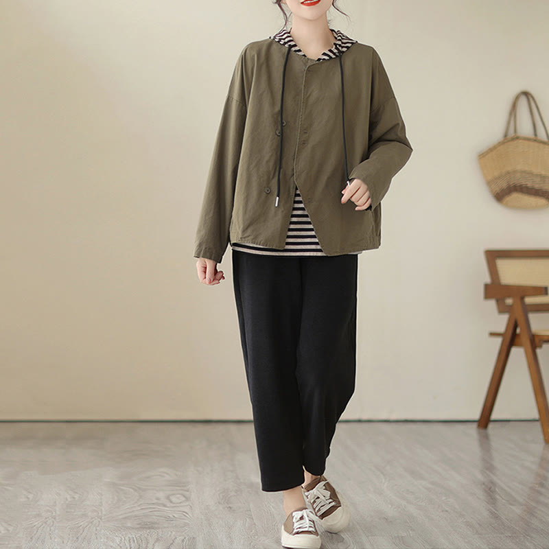 Buddha Stones春 無地 アシンメトリーデザイン 長袖 レディース コットンリネン ジャケット ポケット付き - image 17