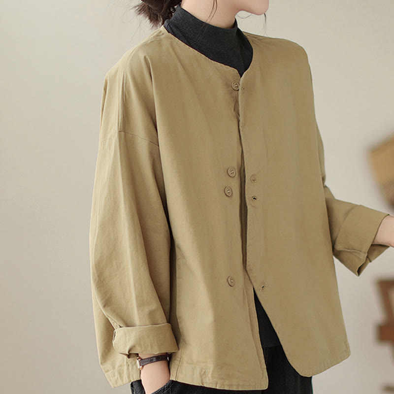Buddha Stones春 無地 アシンメトリーデザイン 長袖 レディース コットンリネン ジャケット ポケット付き - image 3