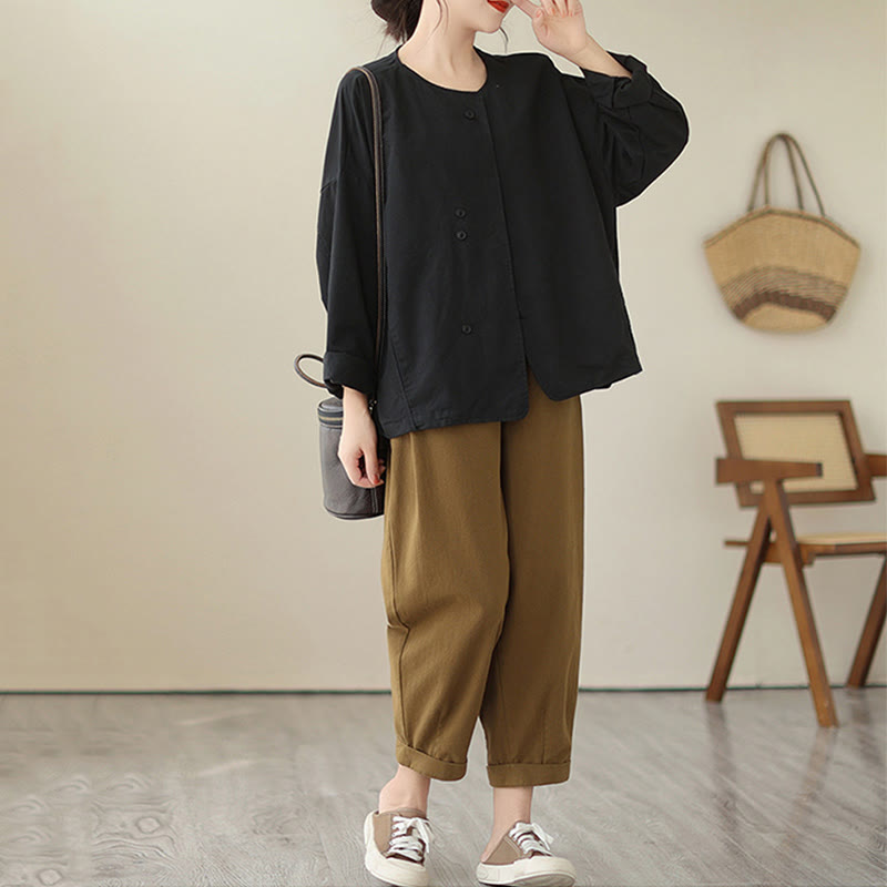 Buddha Stones春 無地 アシンメトリーデザイン 長袖 レディース コットンリネン ジャケット ポケット付き - image 25