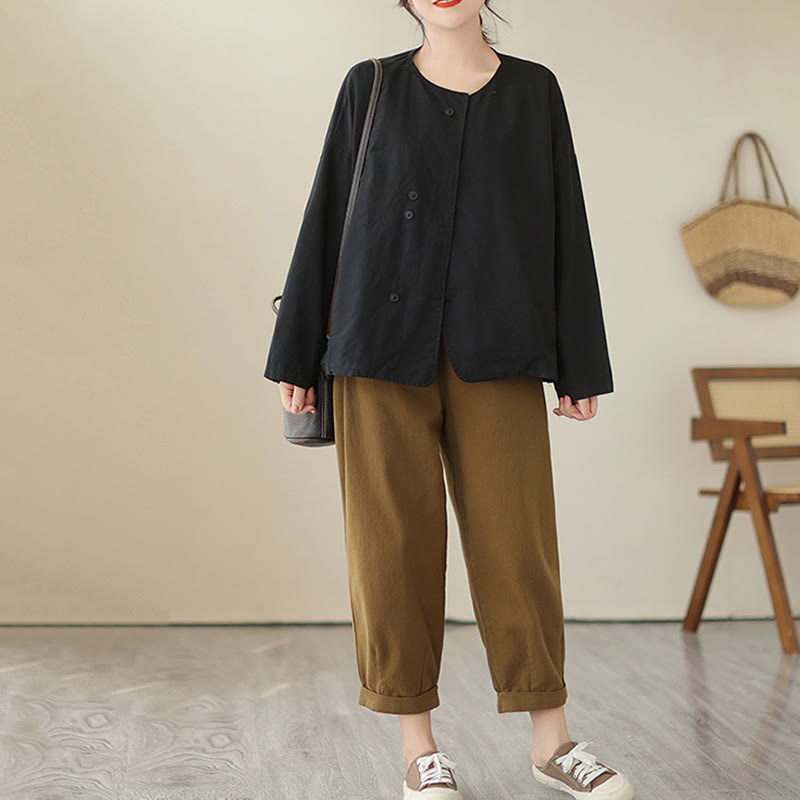 Buddha Stones春 無地 アシンメトリーデザイン 長袖 レディース コットンリネン ジャケット ポケット付き - image 24