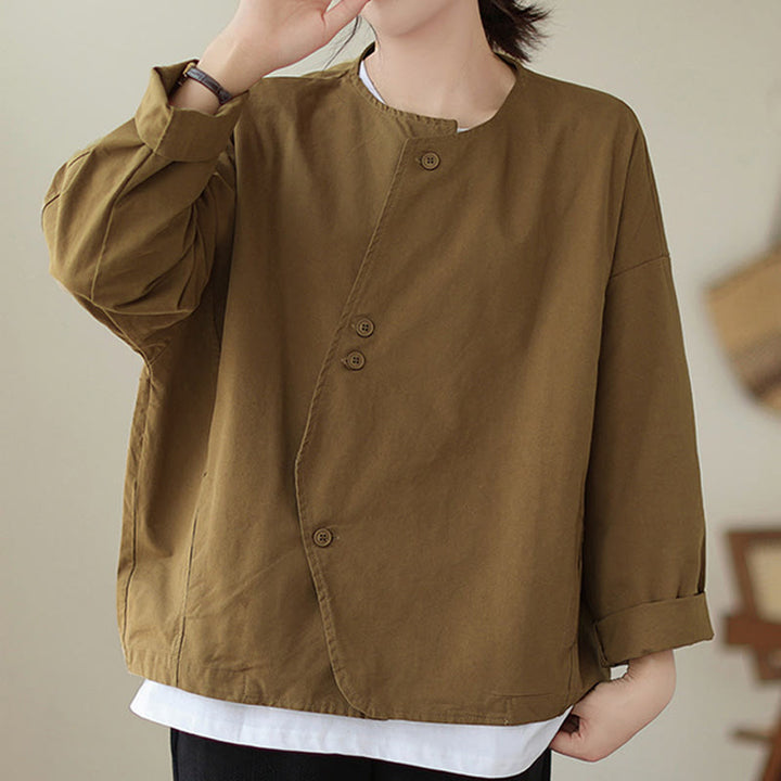 Buddha Stones春 無地 アシンメトリーデザイン 長袖 レディース コットンリネン ジャケット ポケット付き - image 7