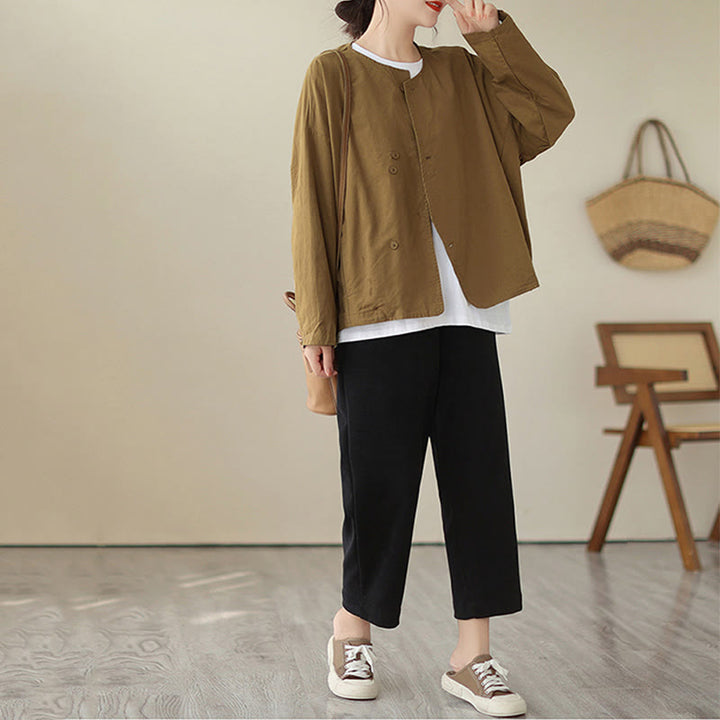 Buddha Stones春 無地 アシンメトリーデザイン 長袖 レディース コットンリネン ジャケット ポケット付き - image 10