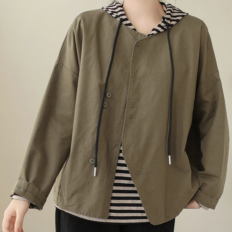 Buddha Stones春 無地 アシンメトリーデザイン 長袖 レディース コットンリネン ジャケット ポケット付き - image 15