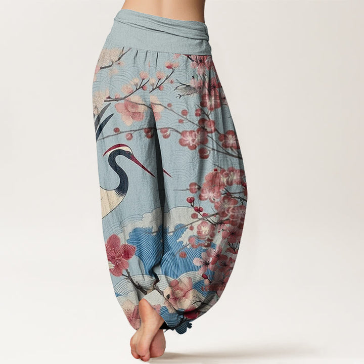 Buddha Stonesカジュアル鶴桜デザインパターンレディース伸縮性ウエストハーレムパンツ - image 7
