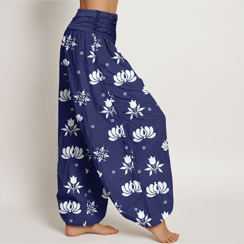 Buddha Stonesカジュアル ロータス スモールドット柄 レディース 伸縮性ウエスト ハーレムパンツ - image 2