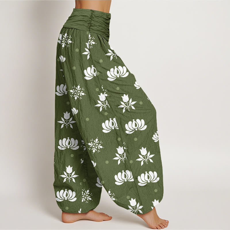 Buddha Stonesカジュアル ロータス スモールドット柄 レディース 伸縮性ウエスト ハーレムパンツ - image 6