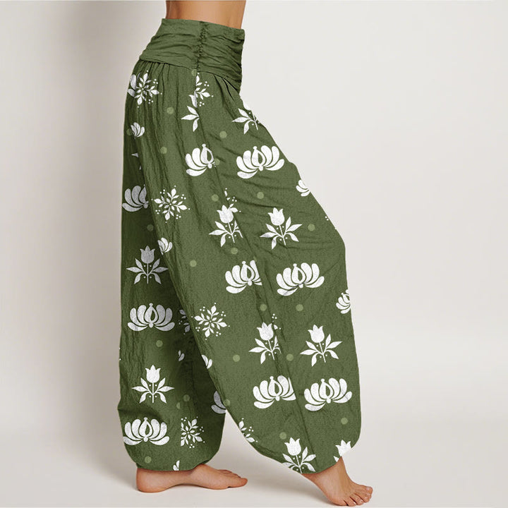 Buddha Stonesカジュアル ロータス スモールドット柄 レディース 伸縮性ウエスト ハーレムパンツ - image 6