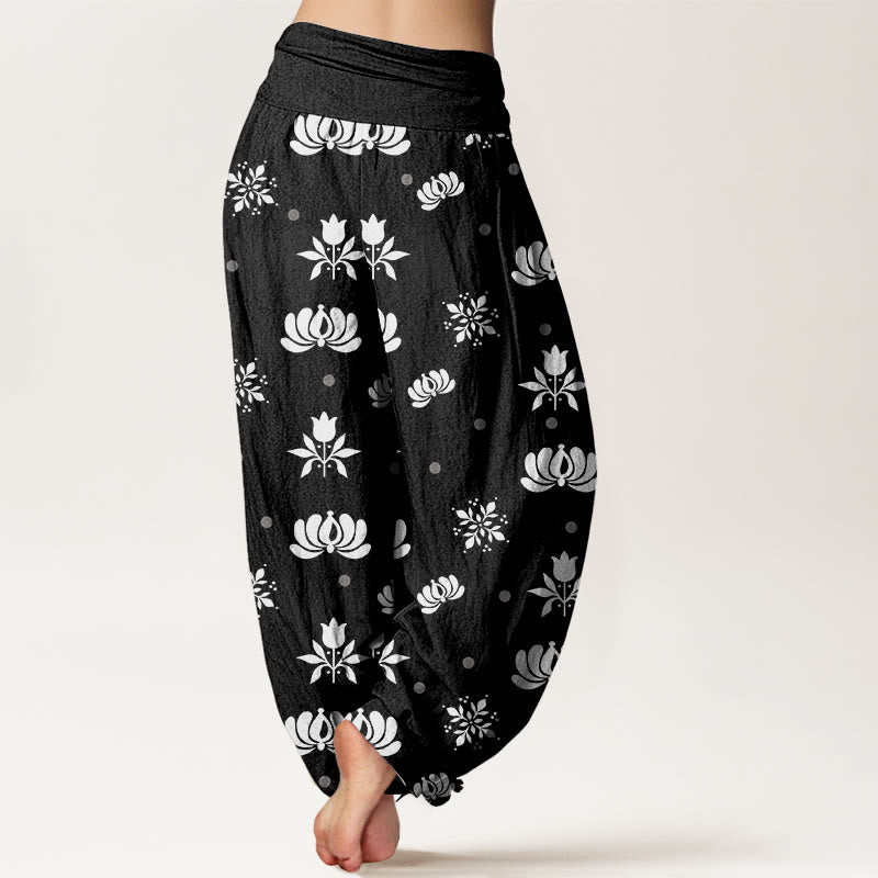 Buddha Stonesカジュアル ロータス スモールドット柄 レディース 伸縮性ウエスト ハーレムパンツ - image 10