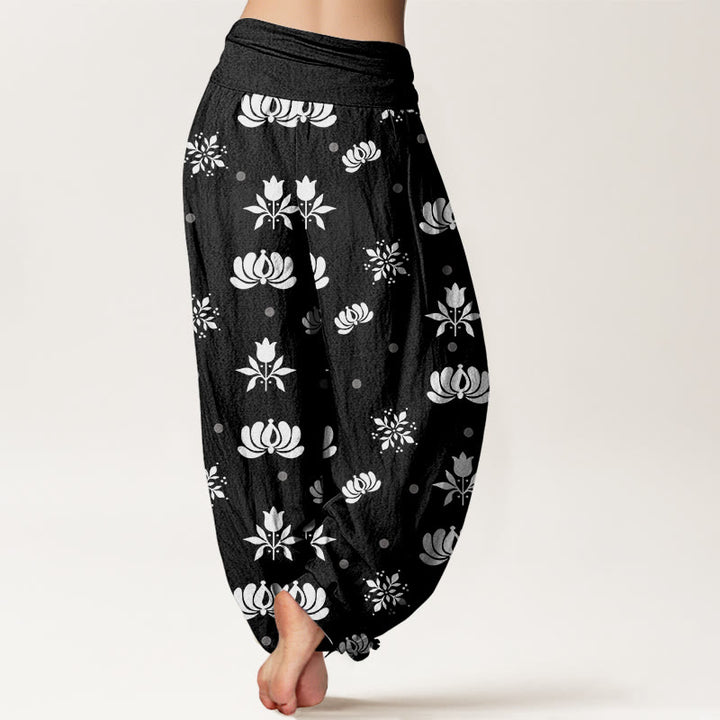 Buddha Stonesカジュアル ロータス スモールドット柄 レディース 伸縮性ウエスト ハーレムパンツ - image 10