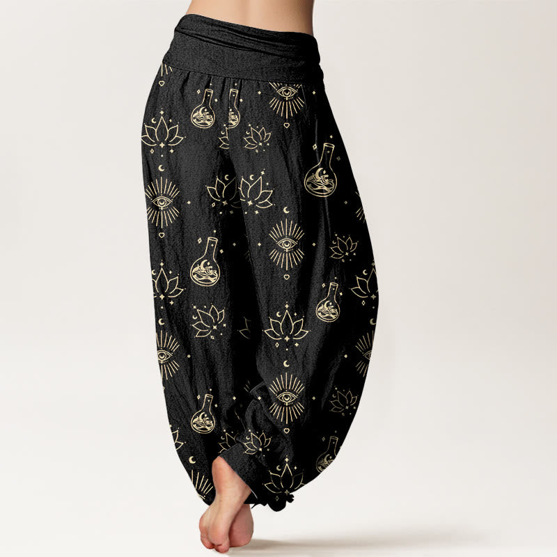 Buddha Stonesカジュアル ロータス ホルスの目柄 レディース 伸縮性ウエスト ハーレムパンツ - image 3