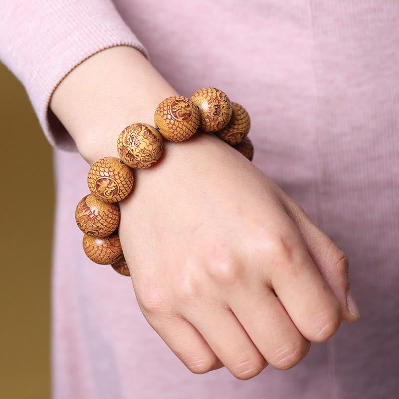 Buddha Stones彫刻白檀龍邪悪な霊を遠ざけるブレスレット - image 3
