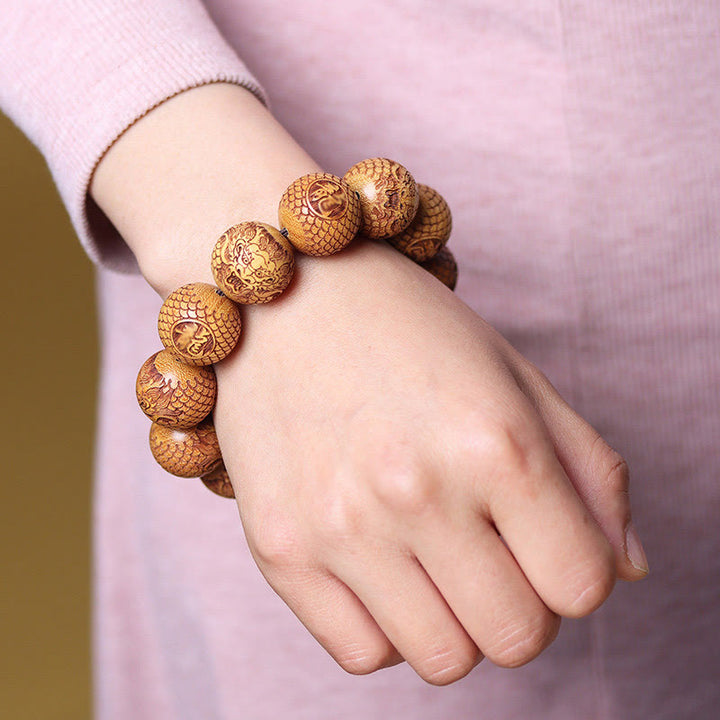Buddha Stones彫刻白檀龍邪悪な霊を遠ざけるブレスレット - image 3