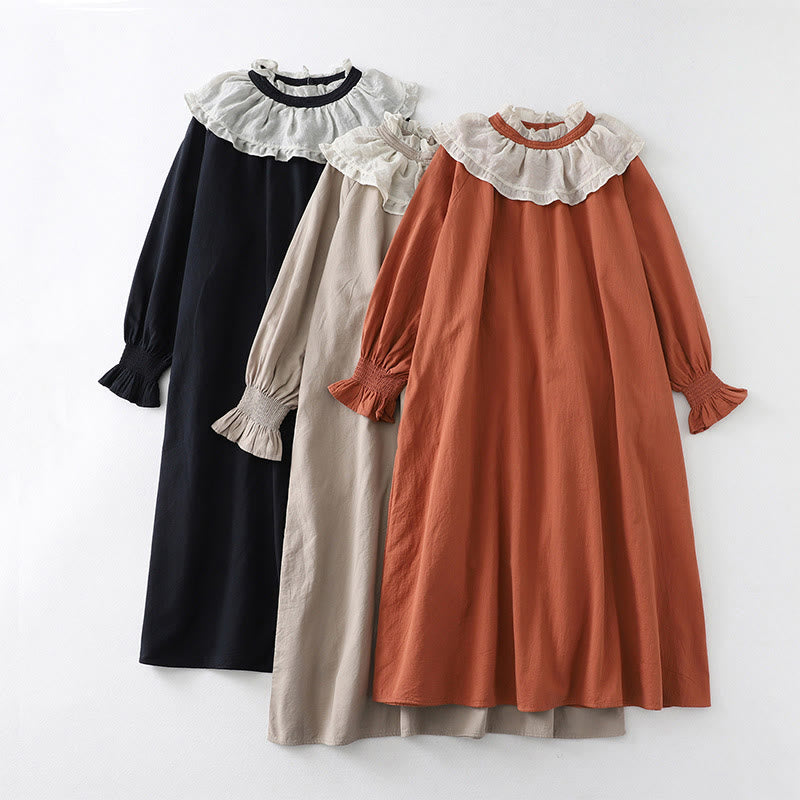 Buddha Stonesのフリルレースパッチワークデザインパフ長袖コットンミディドレス（ポケット付き） - image 23