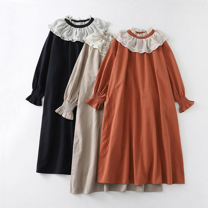 Buddha Stonesのフリルレースパッチワークデザインパフ長袖コットンミディドレス（ポケット付き） - image 23