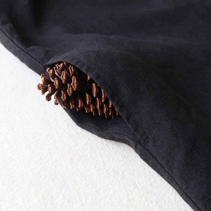 Buddha Stonesボタンデザインラペル七分袖コットンリネンミディドレス（ポケット付き） - image 5