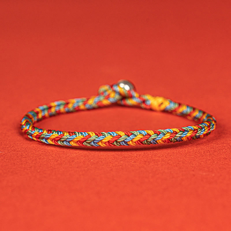 Buddha Stones925 スターリングシルバー 8スレッド ピースノット カラフルロープ 幸運の編み込みブレスレット - 925スターリングシルバー（手首周り：19cm） - image 1