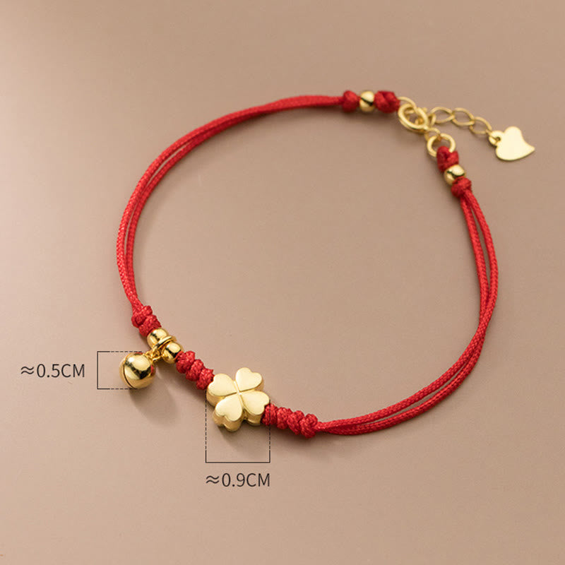 Buddha Stones925スターリングシルバー ゴールドメッキ 四つ葉のクローバー赤紐コネクションブレスレット - image 9