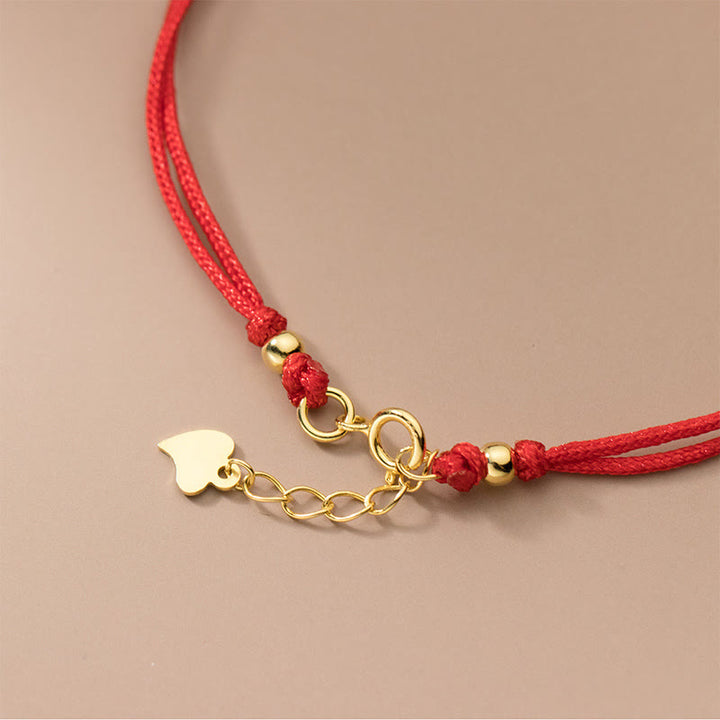Buddha Stones925スターリングシルバー ゴールドメッキ 四つ葉のクローバー赤紐コネクションブレスレット - image 5