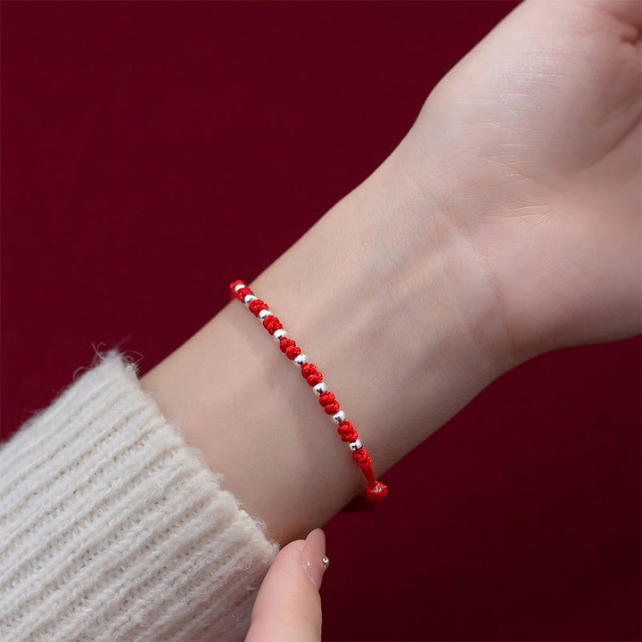 Buddha Stones925スターリングシルバービーズ赤紐調節可能幸運ブレスレット - image 14
