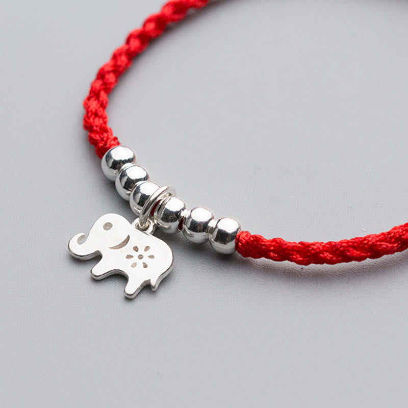 Buddha Stones925 スターリングシルバー ビーズ スノーフレーク エレファント赤紐幸運ブレスレット - image 4