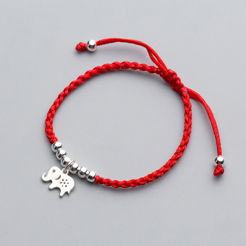 Buddha Stones925 スターリングシルバー ビーズ スノーフレーク エレファント赤紐幸運ブレスレット - image 2