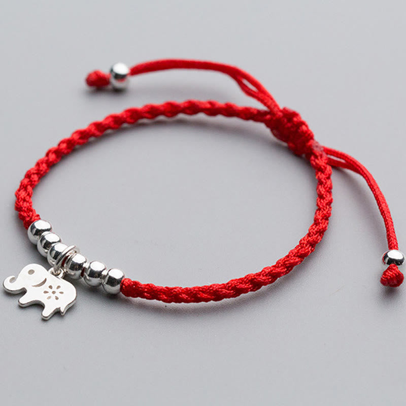 Buddha Stones925 スターリングシルバー ビーズ スノーフレーク エレファント赤紐幸運ブレスレット - image 3