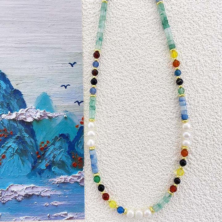 Buddha Stonesパールガラスヒーリングネックレスペンダント - パール - image 1