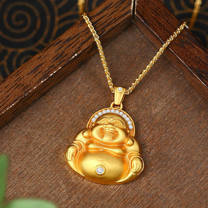 Buddha Stones銅製笑う仏陀模様の幸せネックレスペンダント - image 2
