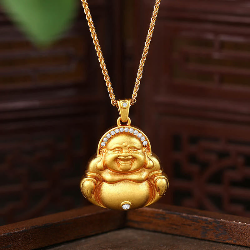 Buddha Stones銅製笑う仏陀模様の幸せネックレスペンダント - 銅仏 - image 1