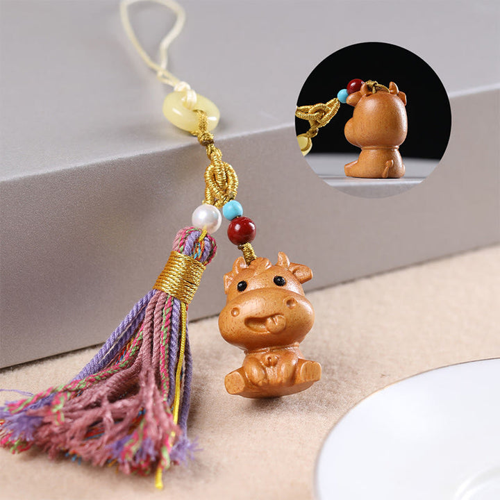 Buddha Stones白檀 12星座の良縁祈願カラフル タッセル アクセサリー キーホルダー - 牛 - image 12