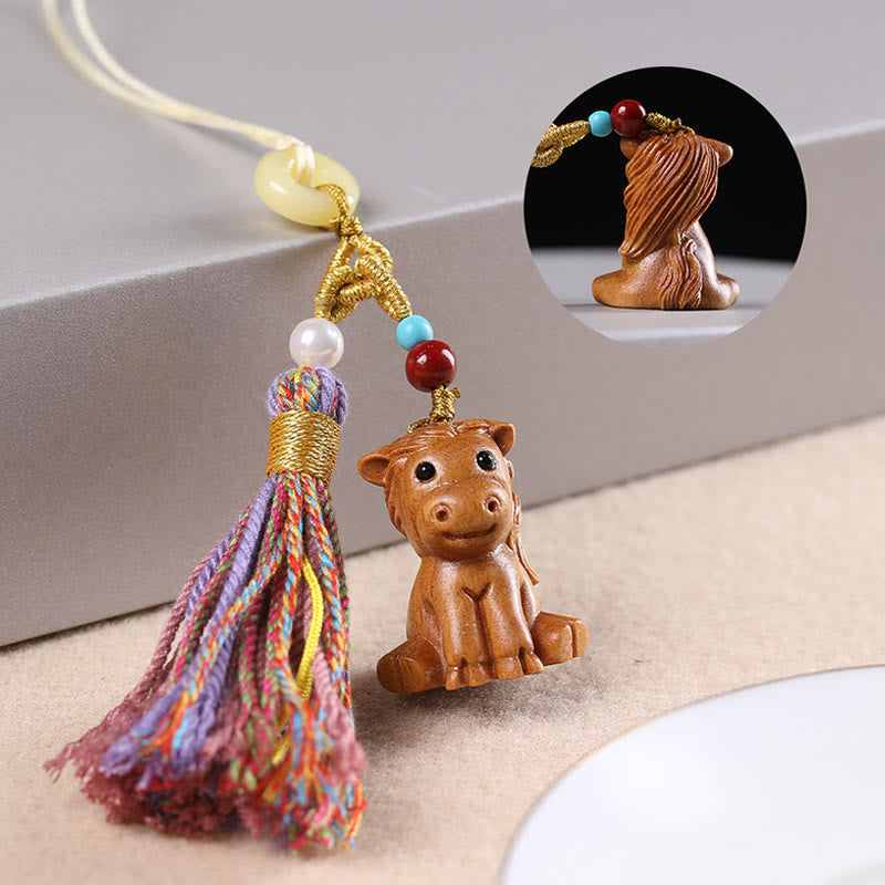 Buddha Stones白檀 12星座の良縁祈願カラフル タッセル アクセサリー キーホルダー - 馬 - image 23