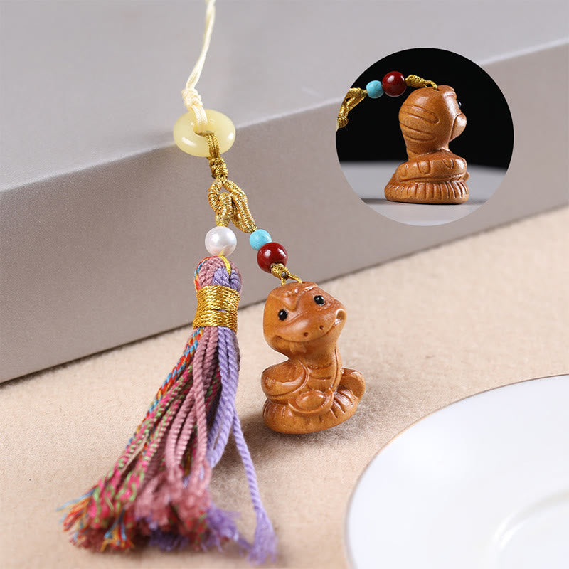 Buddha Stones白檀 12星座の良縁祈願カラフル タッセル アクセサリー キーホルダー - 蛇 - image 21