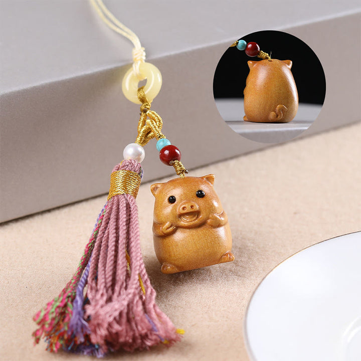 Buddha Stones白檀 12星座の良縁祈願カラフル タッセル アクセサリー キーホルダー - 豚 - image 33