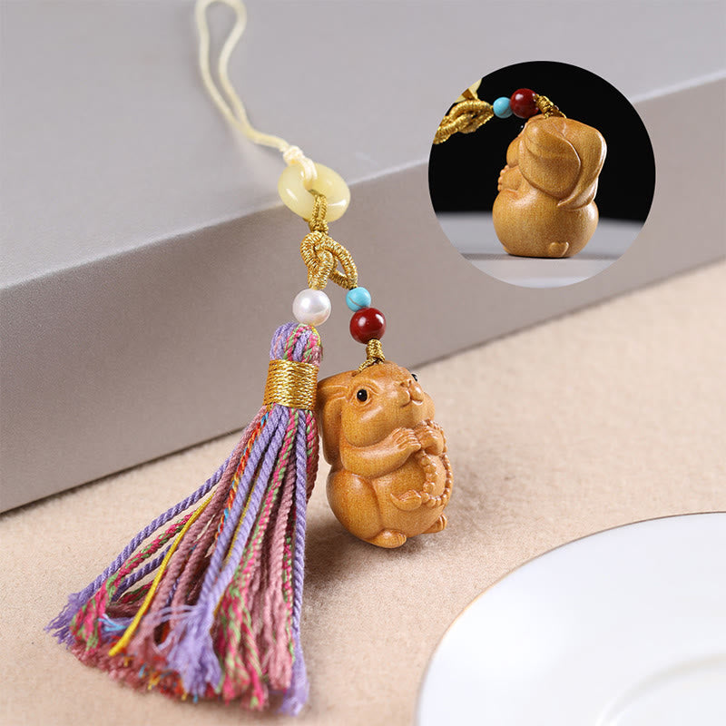 Buddha Stones白檀 12星座の良縁祈願カラフル タッセル アクセサリー キーホルダー - うさぎ - image 19