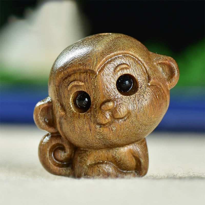 Buddha Stones緑白檀小葉紫檀かわいい猿 動物 平和 装飾 - グリーンサンダルウッドモンキー（28*28*22mm） - image 2