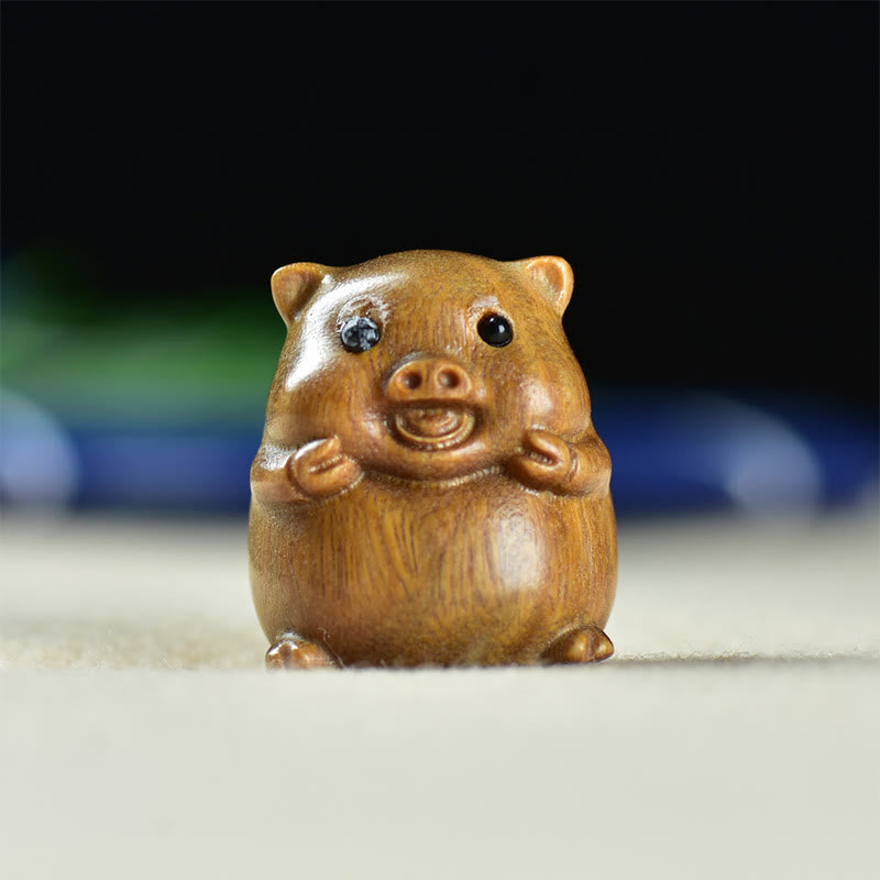 Buddha Stones緑白檀小葉紫檀かわいい豚の動物 ポジティブな装飾 - 緑白檀の豚（25*23*23mm） - image 2