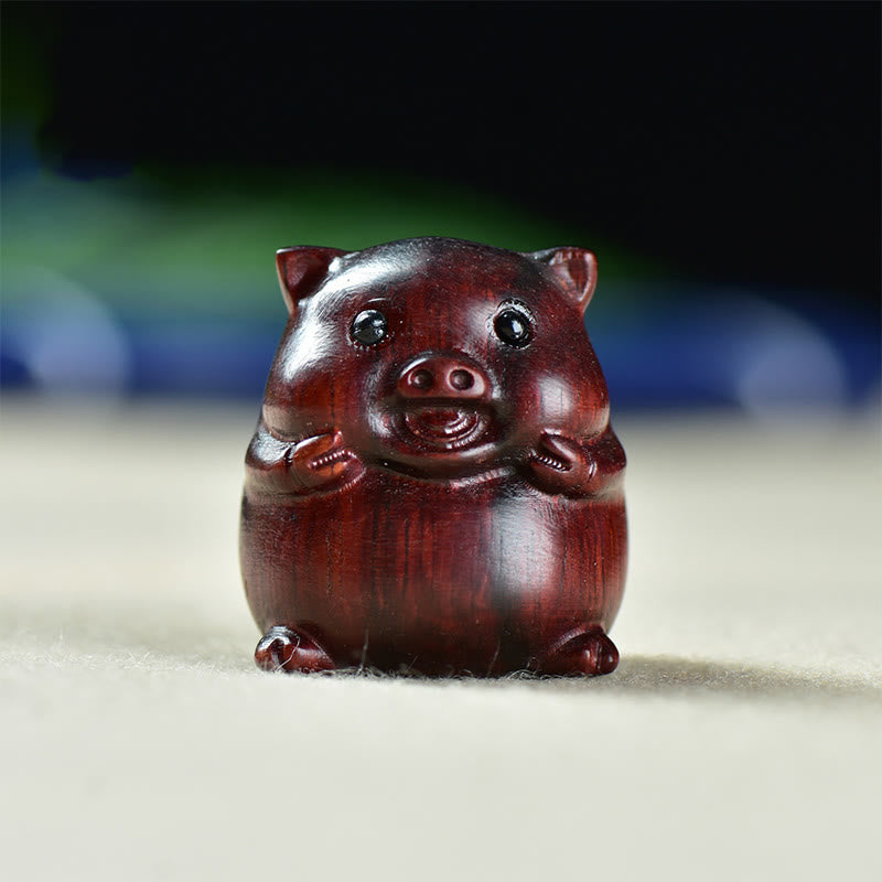 Buddha Stones緑白檀小葉紫檀かわいい豚の動物 ポジティブな装飾 - 小葉紫檀豚（25×23×23mm） - image 11