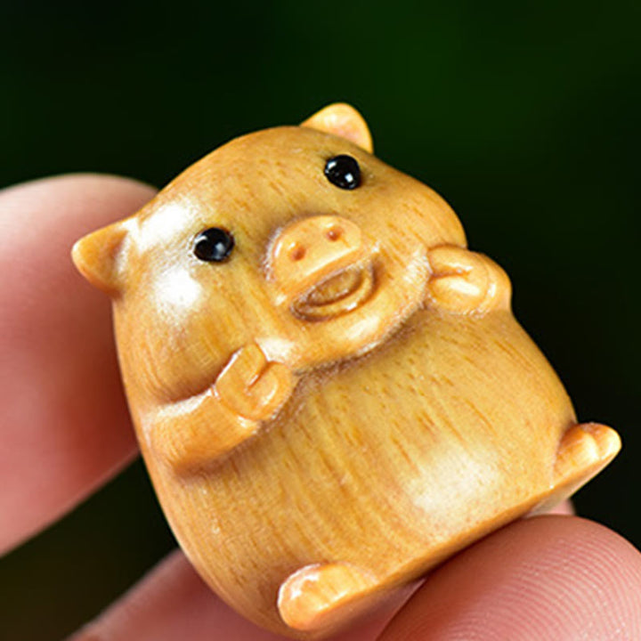 Buddha Stones緑白檀小葉紫檀かわいい豚の動物 ポジティブな装飾 - image 7