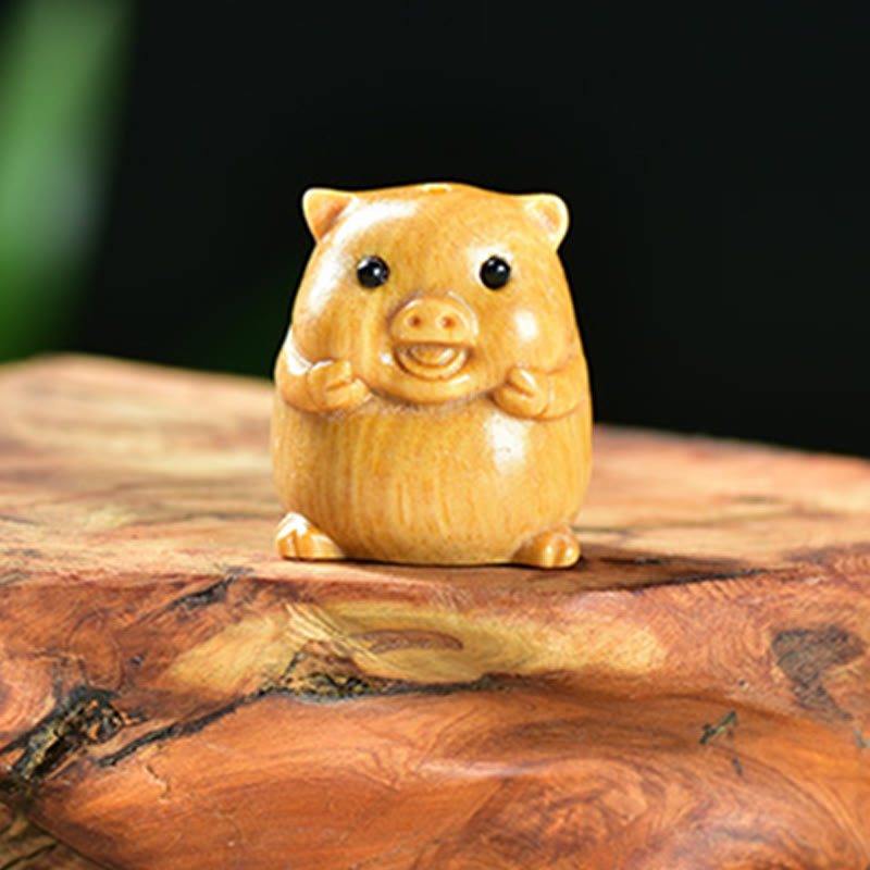 Buddha Stones緑白檀小葉紫檀かわいい豚の動物 ポジティブな装飾 - image 9