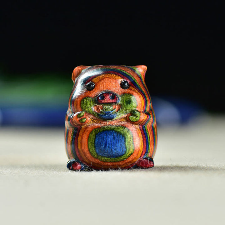 Buddha Stones緑白檀小葉紫檀かわいい豚の動物 ポジティブな装飾 - レインボーユーカリピッグ（25×23×23mm） - image 14