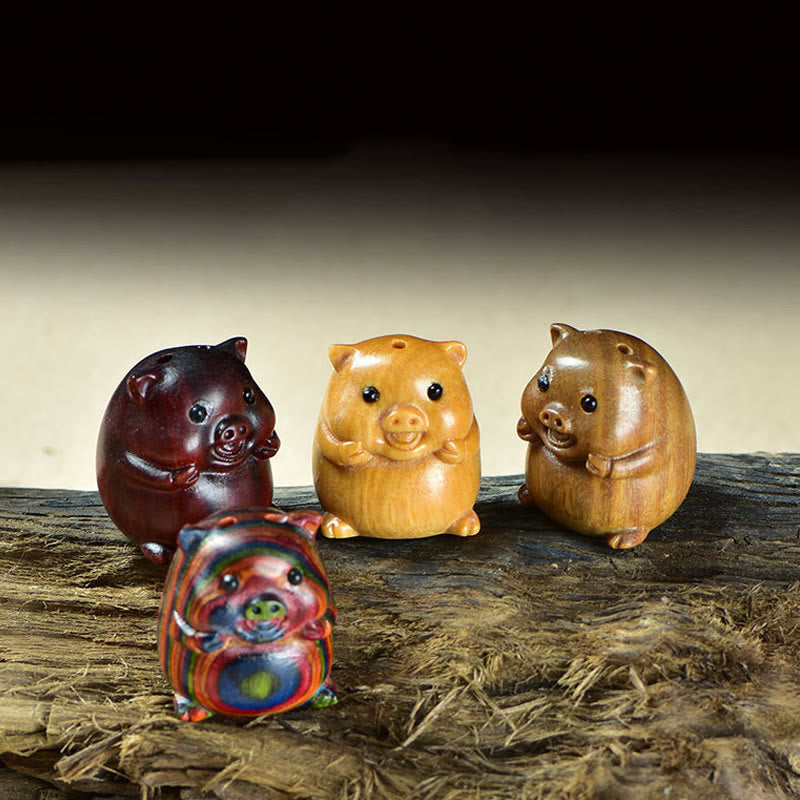 Buddha Stones緑白檀小葉紫檀かわいい豚の動物 ポジティブな装飾 - image 0