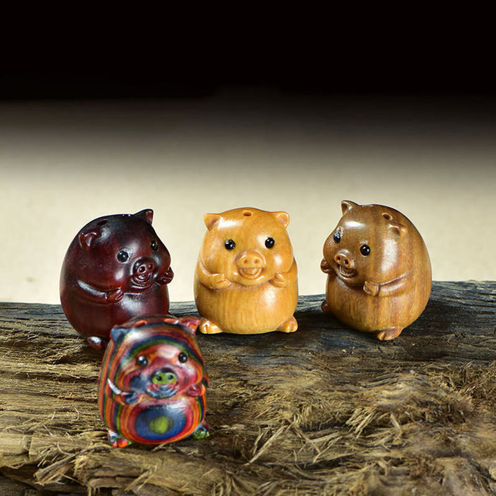 Buddha Stones緑白檀小葉紫檀かわいい豚の動物 ポジティブな装飾 - image 0