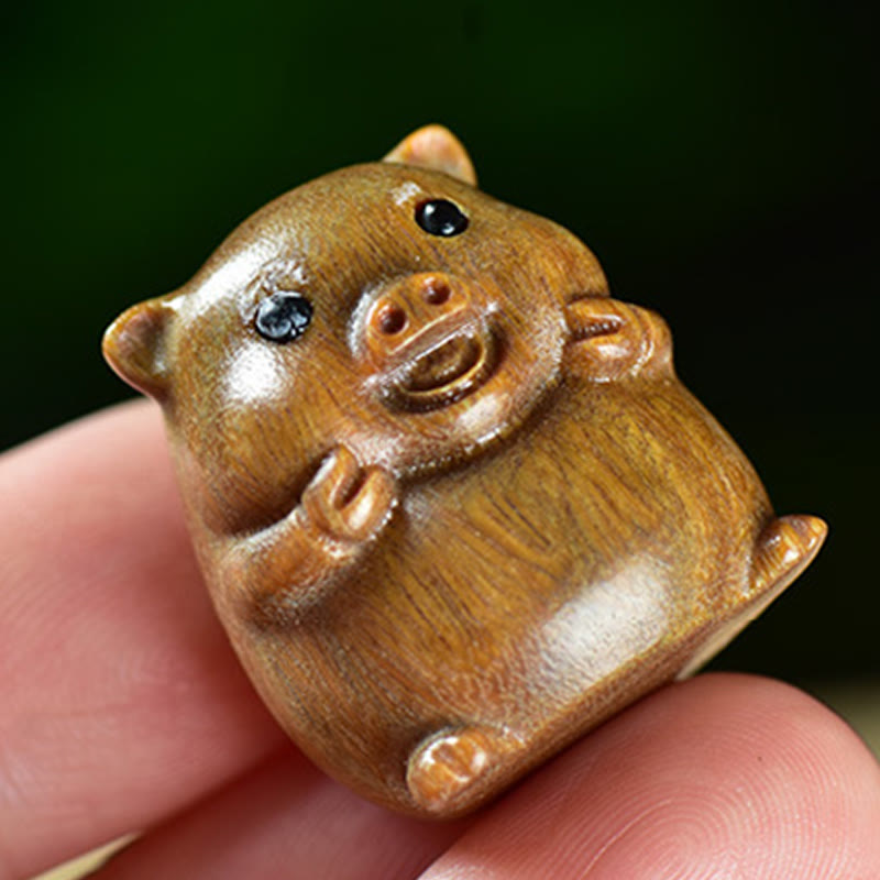 Buddha Stones緑白檀小葉紫檀かわいい豚の動物 ポジティブな装飾 - image 3