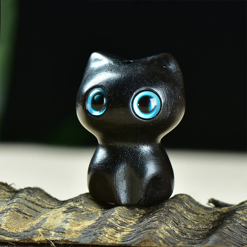 Buddha Stones黒檀小葉紫檀かわいい猫 動物 落ち着いた装飾 - 黒檀（33×24×21mm） - image 1