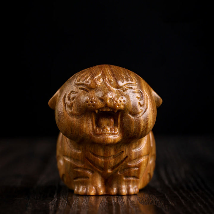 Buddha Stones緑白檀 かわいい虎の動物 ポジティブな装飾 - グリーンサンダルウッドタイガー（49*42*58mm） - image 0