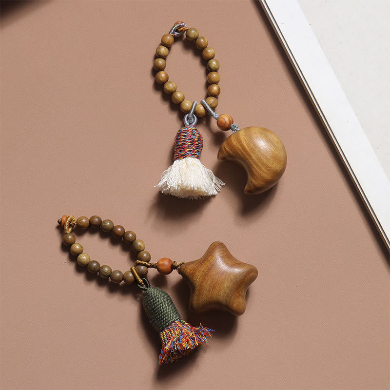 Buddha Stones天然グリーンサンダルウッドカラーロープタッセル 星月 豊穣のキーチェーン - image 7