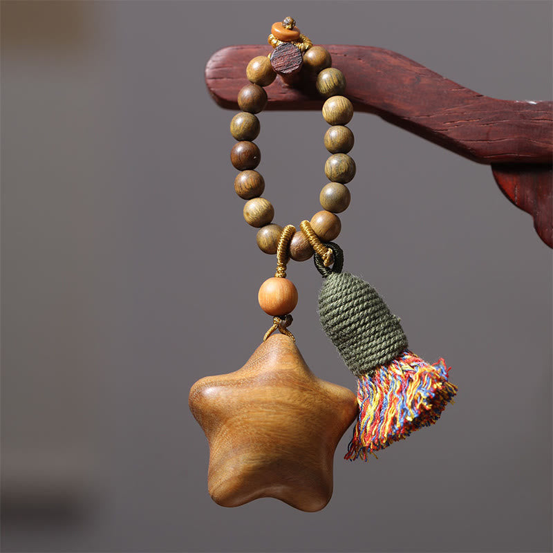 Buddha Stones天然グリーンサンダルウッドカラーロープタッセル 星月 豊穣のキーチェーン - image 2