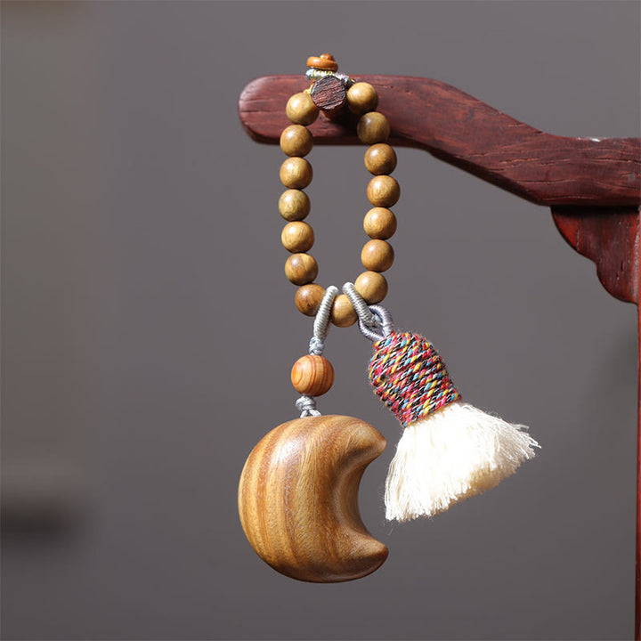 Buddha Stones天然グリーンサンダルウッドカラーロープタッセル 星月 豊穣のキーチェーン - image 6